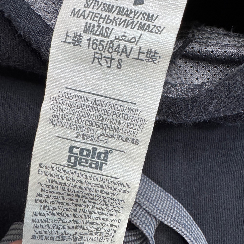 Under Armour ColdGear Hoodie Mens Small Black Grey Contrast Stitch Pullover - Picture 4 of 9